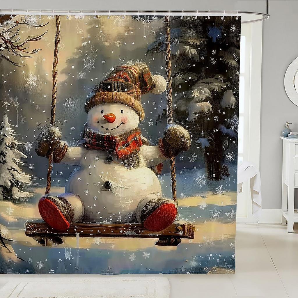 3DCute Cat Shower Curtain Christmas New Year Theme Bathroom Curtains for Kids Boys Girls Teens Lovely Kitty Decor Winter Holid