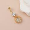 Belly Button Rings Stainless Steel Hollow Flower Dangle Body Piercing Jewelry Rhinestone Navel Ring for Women
