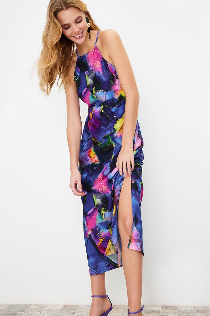 Modisches, lässiges, ärmelloses, fuchsiafarbenes, plissiertes Strick-Midikleid mit Gürtel für Damen