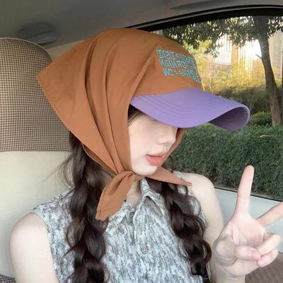 2025  Personalized Color Matching Headscarf Strap Cap Children Summer Sun Embroidered Sunscreen Hat