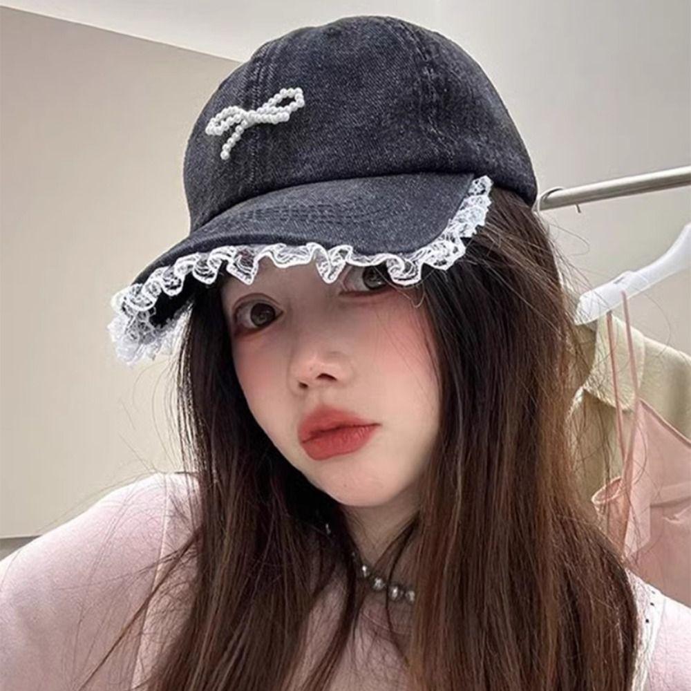 Lace Bowknot Baseball Hat Bowknot Peaked Cap Fashion Denim Hat  Outdoor