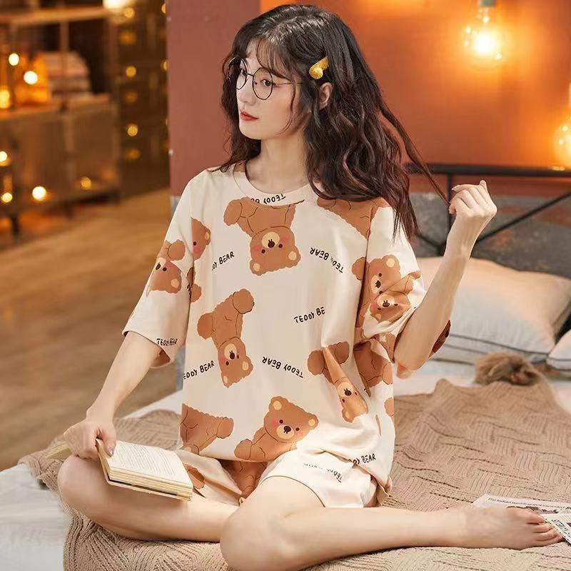 Women's Plus Size Summer Cartoon Pajama Set - Cute Donald Duck Short Sleeve Homewear
