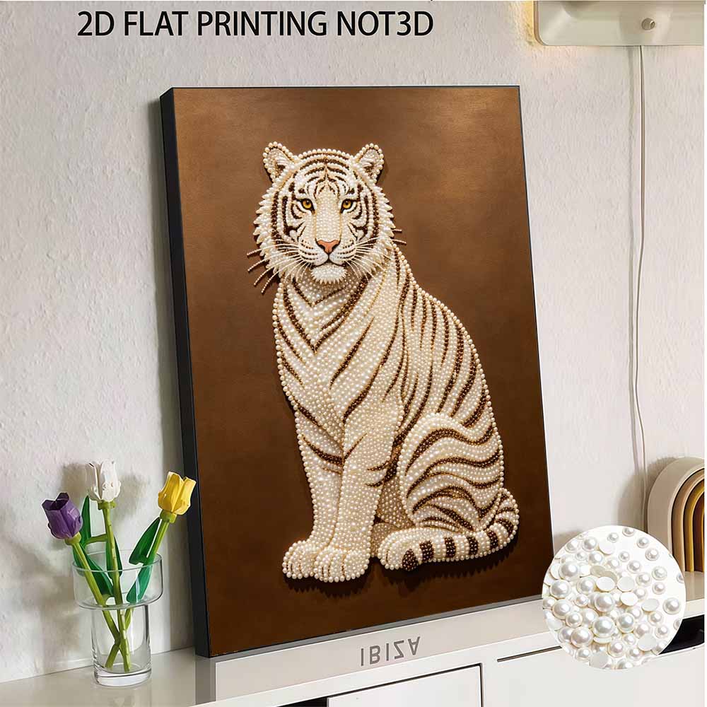 5D DIY Pearl Diamond Painting Kit Majestic White Tiger Full Drill Embroidery Mosaic Art Home Wall Decor Gift