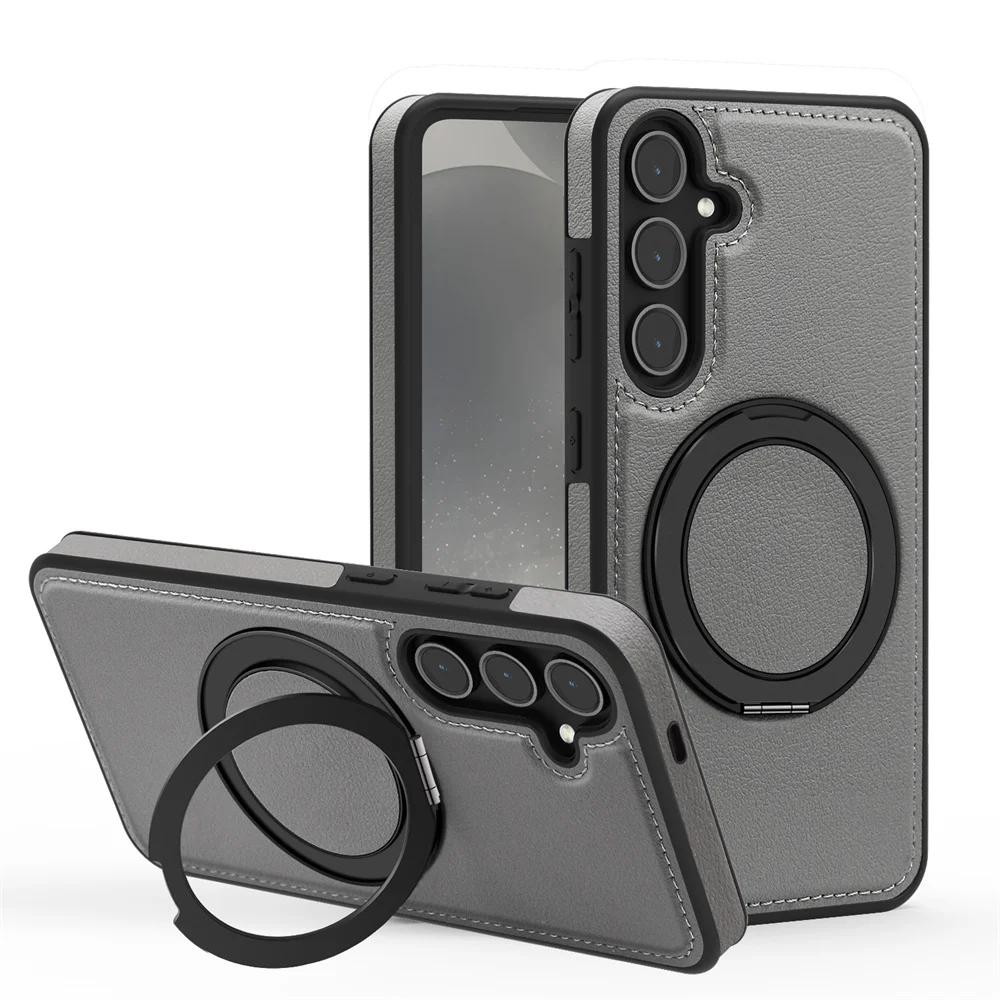 Business Rotating Stand Leather Magnetic Phone Case for Samsung Galaxy S26 S25 Edge S24 Ultra FE S22 S23 Plus Protector Cover