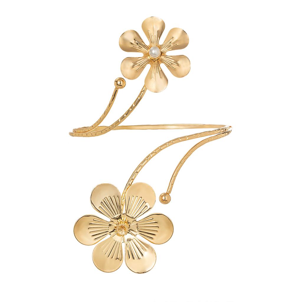 1 Piece Double Flower Imitation Pearl Open Anklet, Adjustable Summer Beach Accessory, Niche Design Ankle Ornament