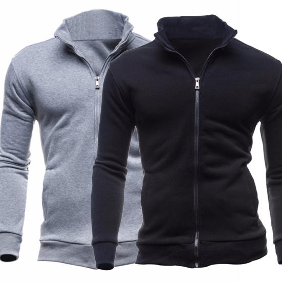 Men Coat Solid Color Slim Streetwear Zipper Ribbed Bottom Sweatshirt for Daily Wear