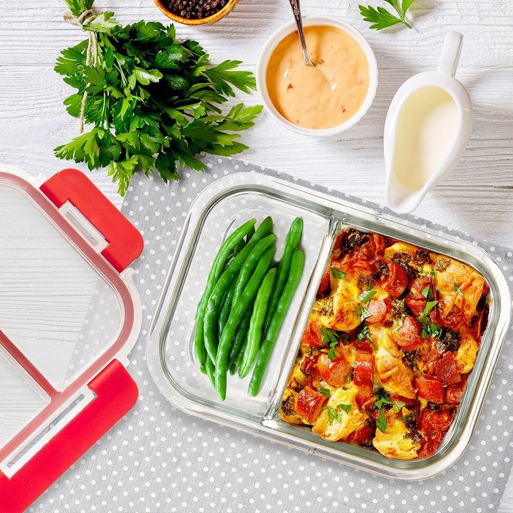 Delad Köksbehållare i Glas för Mat med Tätningslock Lunchlåda 550 ml