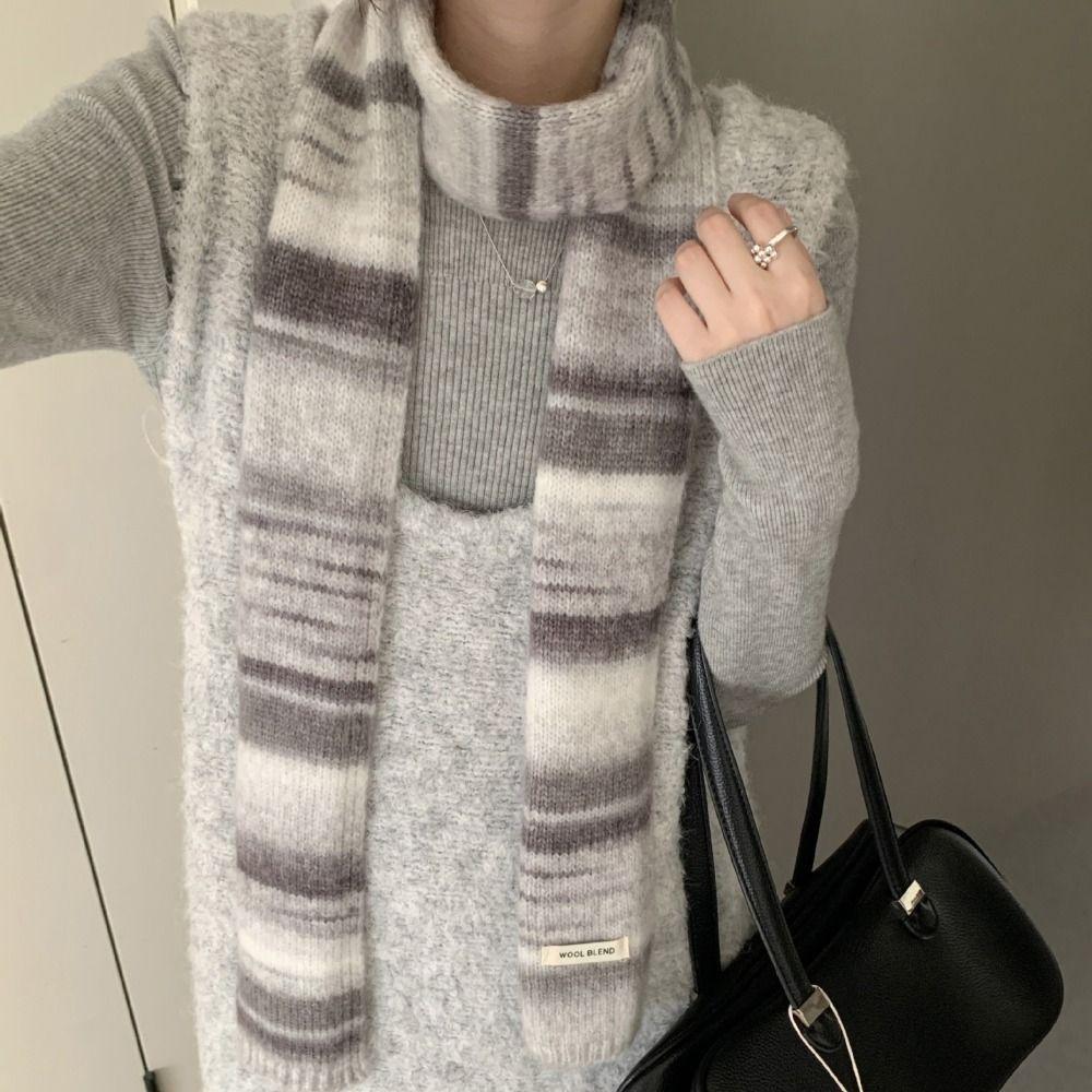 Thickened Rainbow Striped Scarf Korean Style Winter Shawl Cashmere Knitted Scarf Autumn Winter