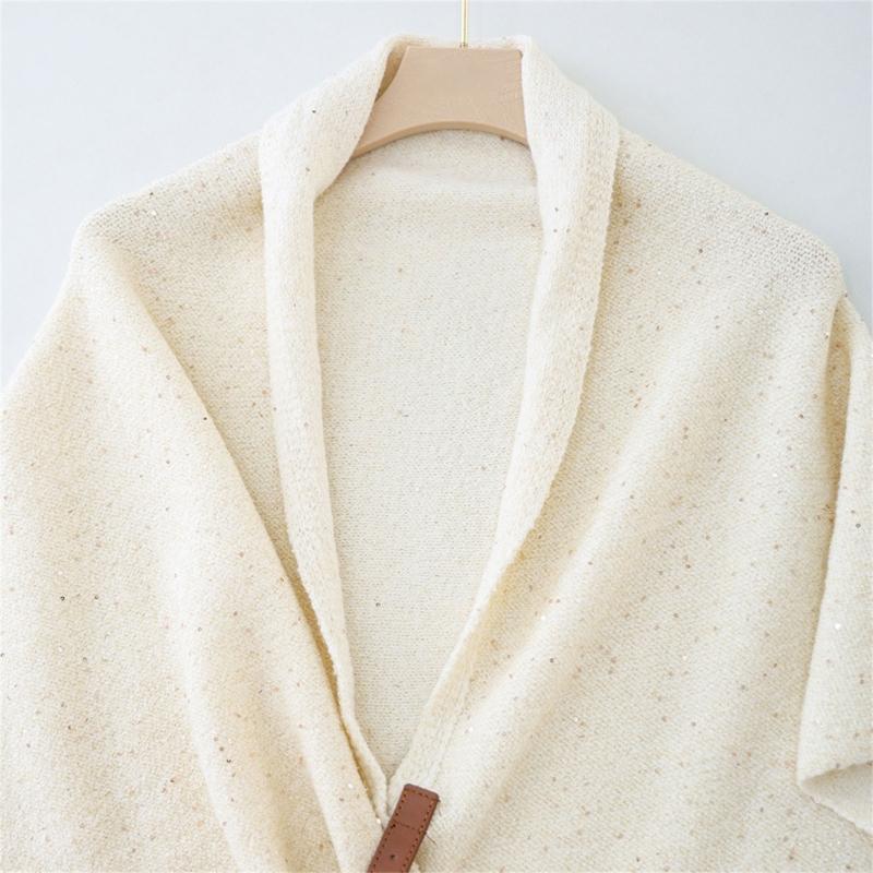 Solid Color Wool Blend Triangular Stole With Leather Clasp Warm Soft Scarf Wrap For Women Lady Winter Autumn Accessory
