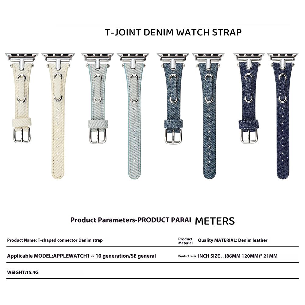 Watch Strap for Apple Watch Series 10 9 8 7 SE 6 5 4 3 2 1 42mm 41mm 40mm 38mm Denim+Leather Adjustable Band