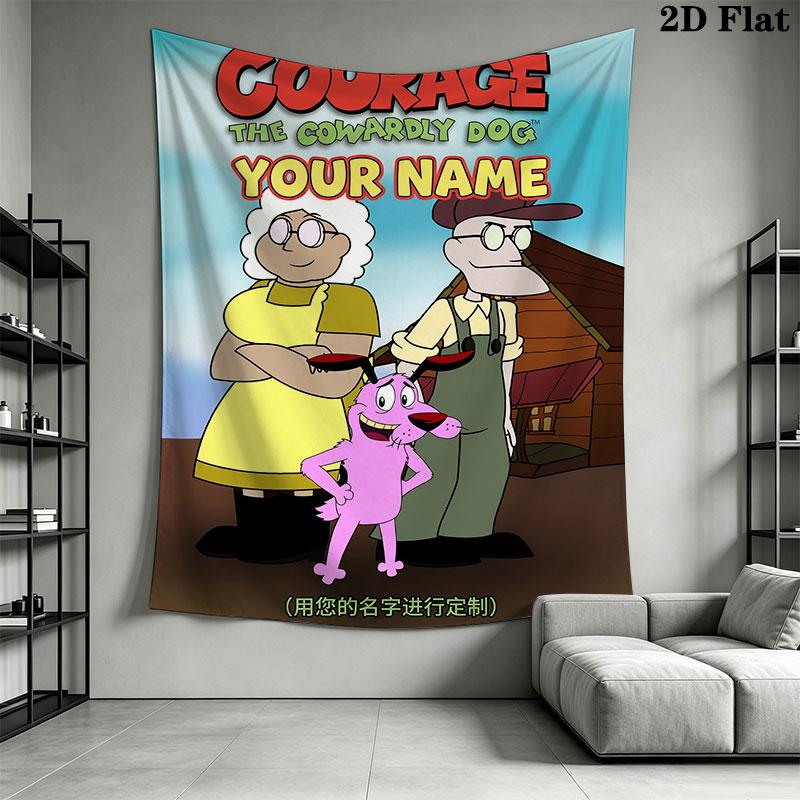 Custom Courage the Cowardly Dog Wall Hanging Printed Fabric Blanket Decorative Tapestries for Bedroom Living Room Home Decor