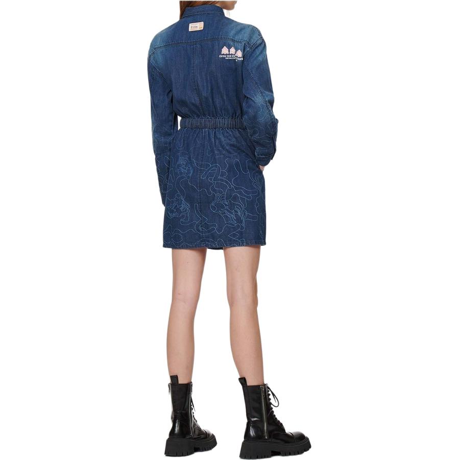 Evisu Laser Print Gradient Denim Long Sleeve Dress Women Dress Denim-Blue 2EAHTW1DR223FFDN