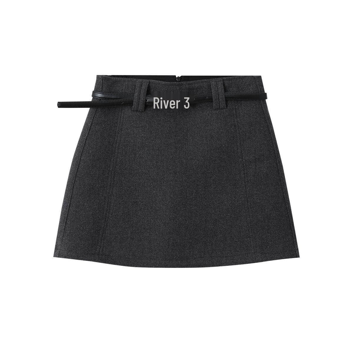 Ou Fan High-Waisted Wool A-Line Skirt - Hip-Hugging, Coverage, Anti-Exposure, Short Style (Model 11032) M