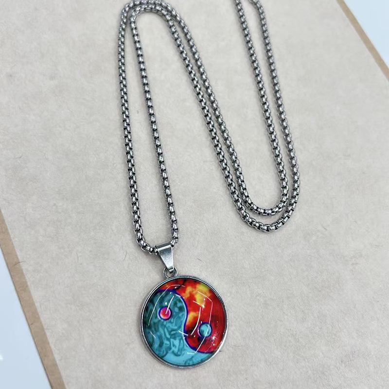 Retro Tai Chi Bagua Titanium Steel Pendant Necklace for Men and Women - Lucky & Versatile Accessory