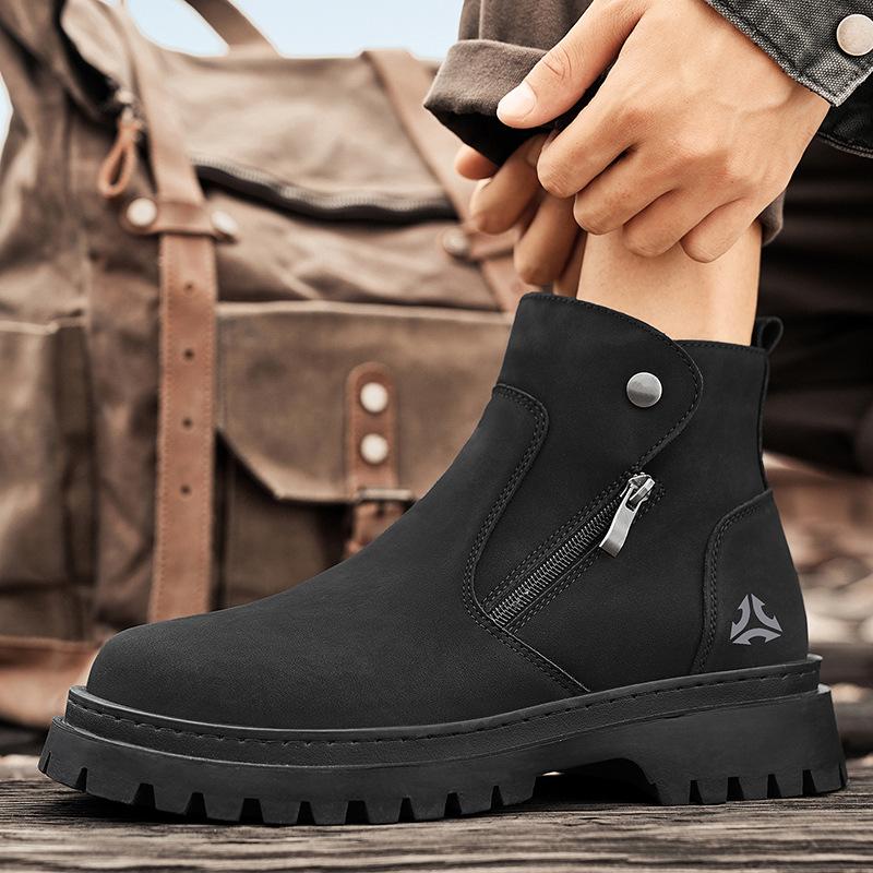 Autumn 2025 Fashionable Men Shoes Men's Ankle Boots High Top Side Zipper Casual Shoes Outdoor Chelsea Boots Men Motorcycle Shoe