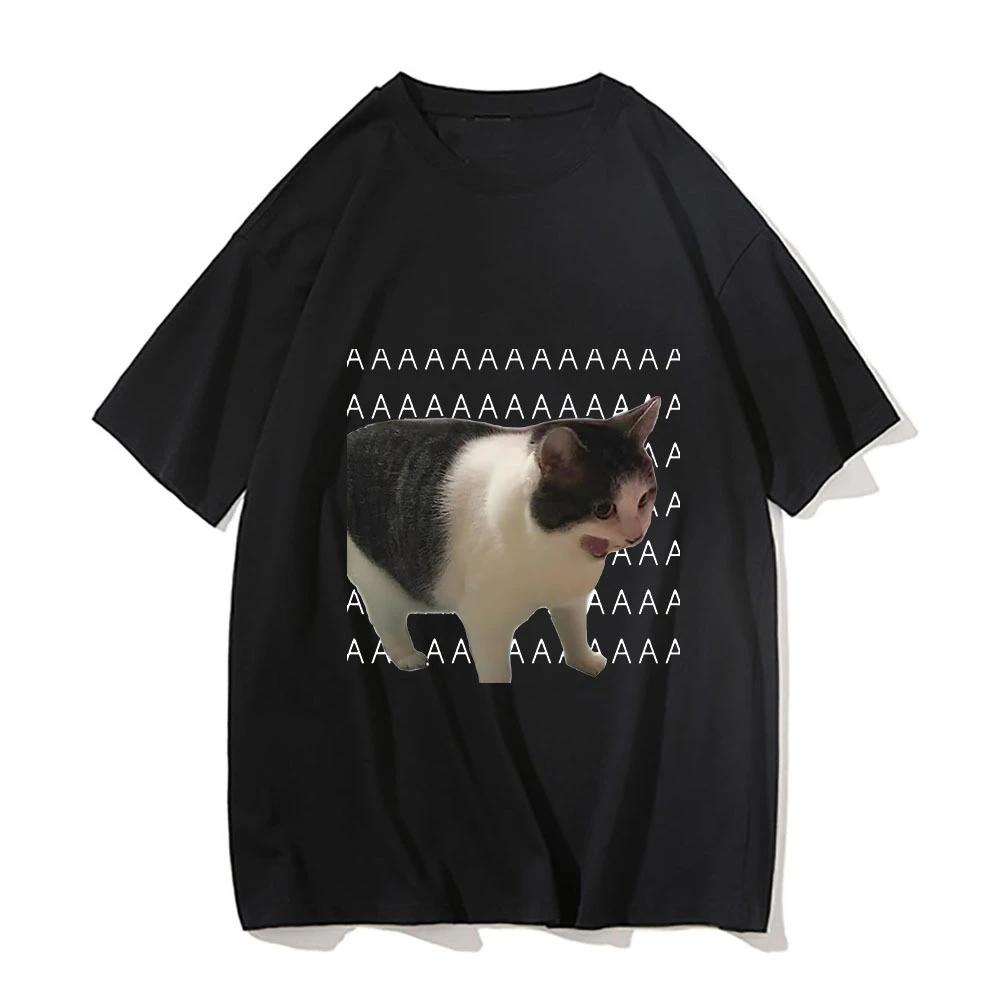 Fun Meme Sad Crying Cat Printed Women Men Casual T-Shirt Harajuku T Shirts Casual Fashion Tees Clothes Short Sleeve Daily Wear