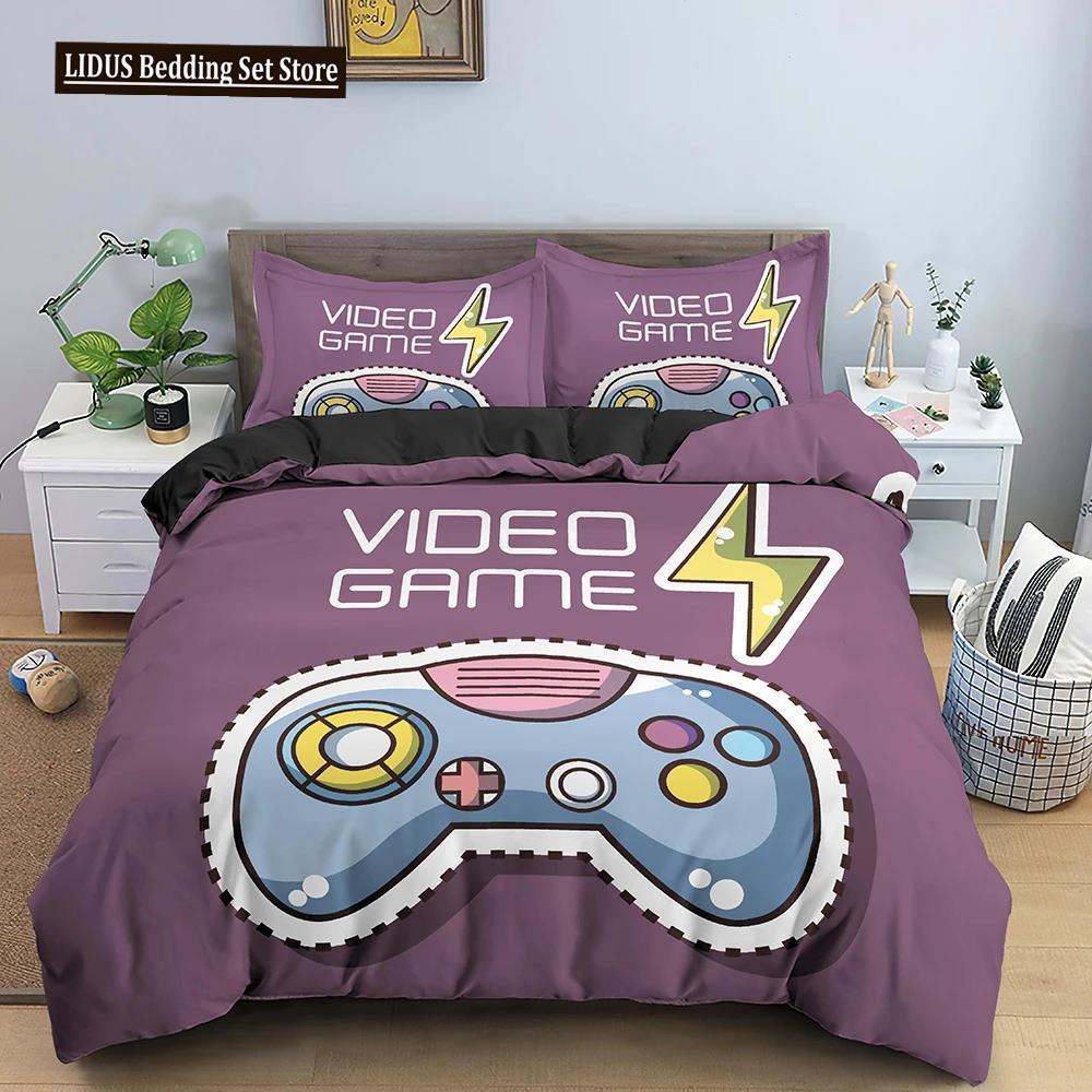 Teens Video Games Comforter Duvet Cover King Gamepad Controller Bedding Set For Kids Boys Girls Youth Game Polyester Bedding Set