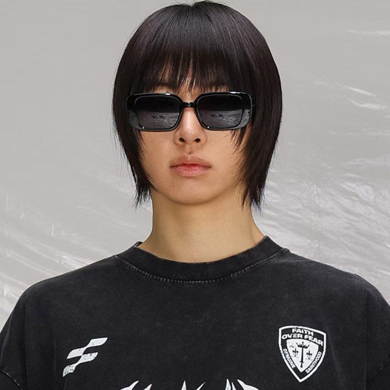 Retro Square Black Sunglasses With Grey Lenses Uv400 For Outdoor Sports