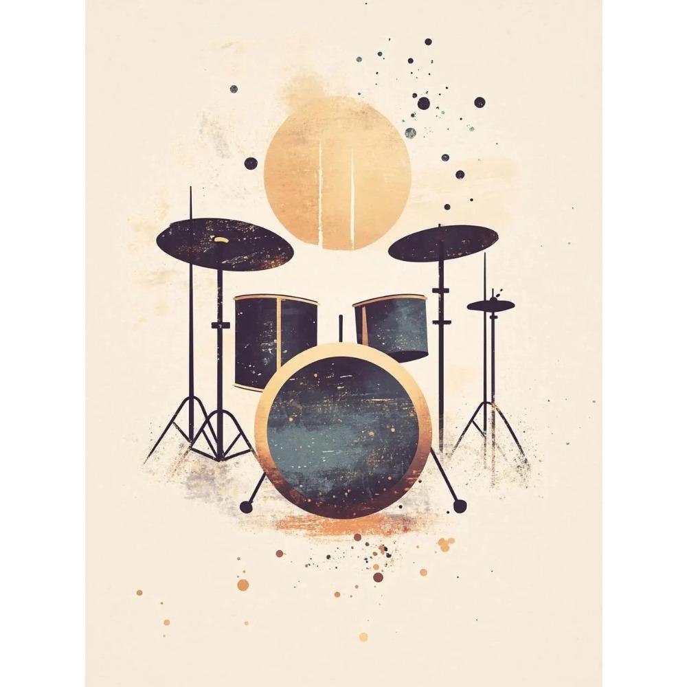 3Pcs Minimalist Boho Music Wall Art,Vintage Watercolor Drum Mic Guitar Canvas Prints,Musical Poster for Studio Living Room Decor