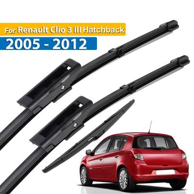 Front Rear Wiper Blades Set For Renault Clio MK 3 Hatchback 2005 - 2012 Windshield Windscreen Window 24"+16"+14" Hoses Windshield Washer 1