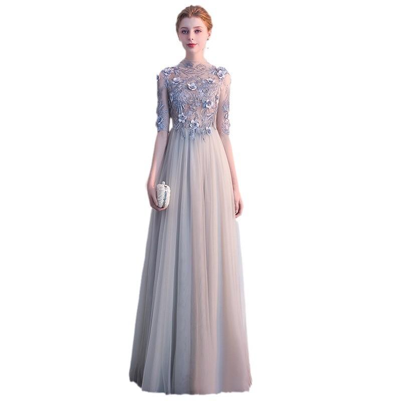 Graues Abendkleid 1011 neues Gastgeber-Bankett schlank sexy lang Performance Abschlussballkleid Kleid Frühling