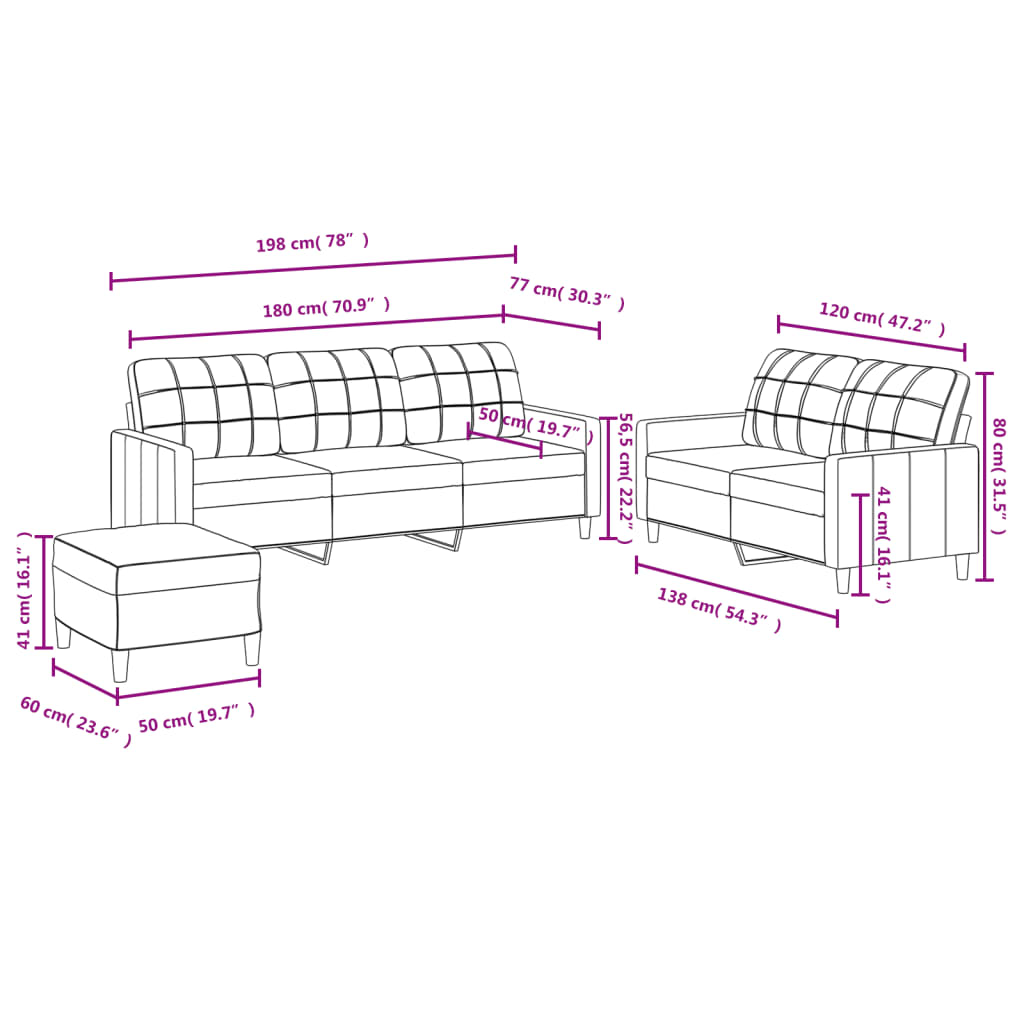 3 Piece Sofa Set with Cushions Brown Fabric