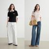 ELLE Women's Mohair Blend Color-Block Knitted Short Sleeve Sweater