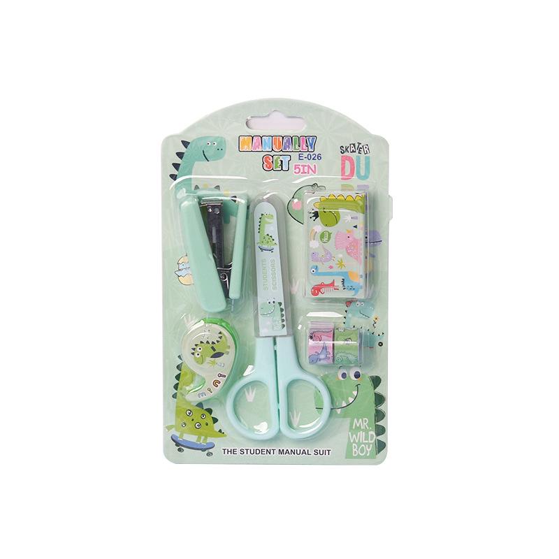 Bonbonfarbene Cartoon-Schreibwaren-Set: Hefter, Schere, Klebebandhalter