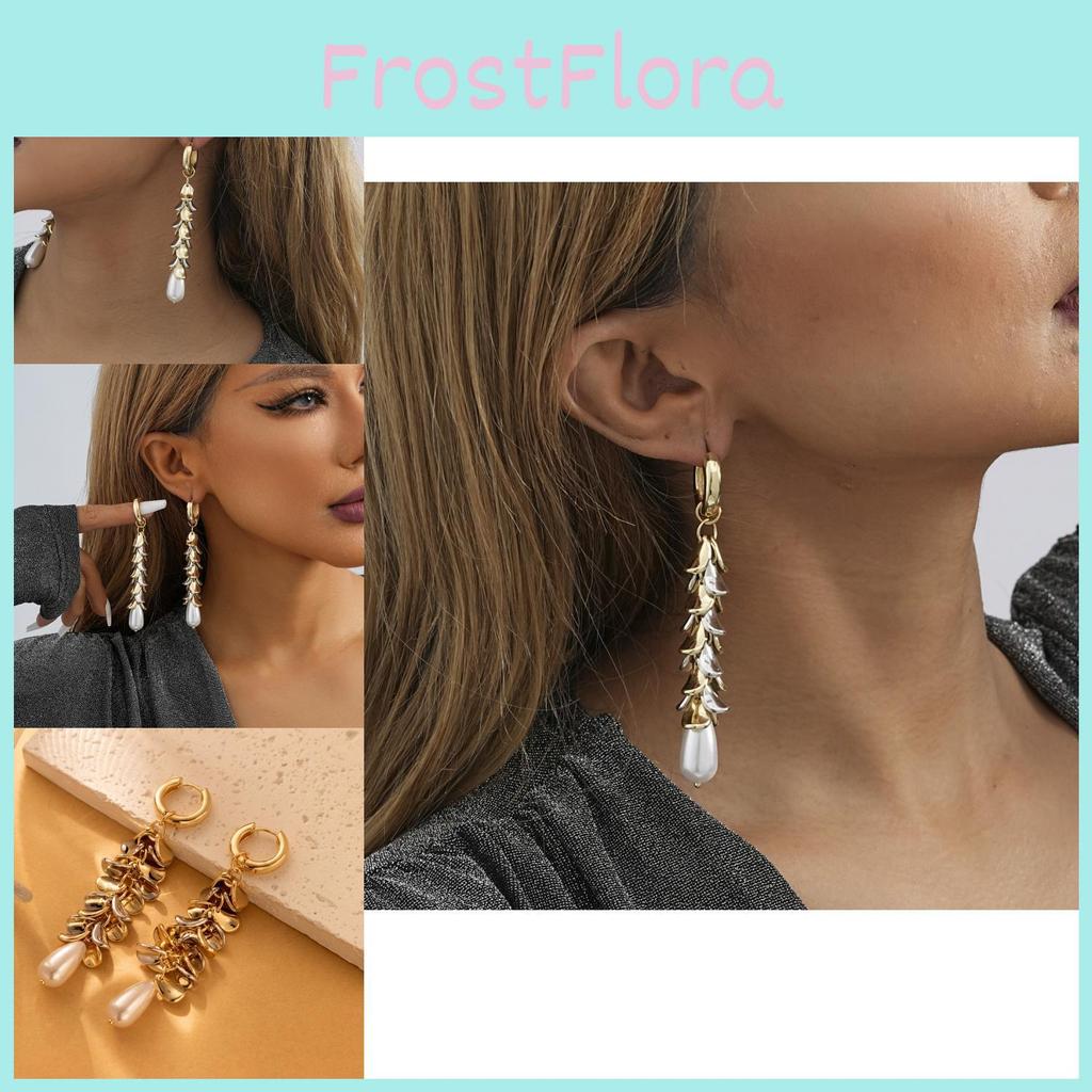 Elegant Geometric Alloy Long Earrings With Faux Pearl For Women Fashion