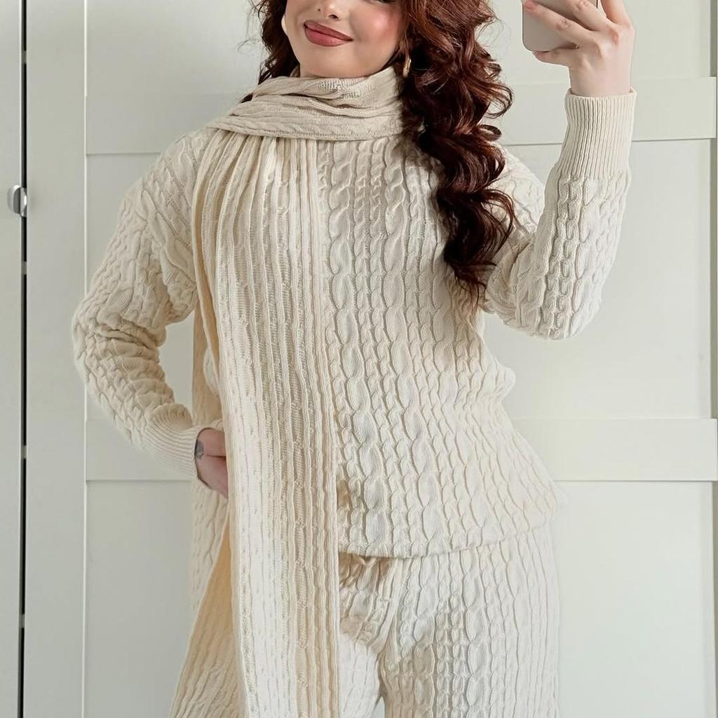 2025 Autumn/Winter High Neck Cozy Scarf-Top Sweater and Long Pants Set