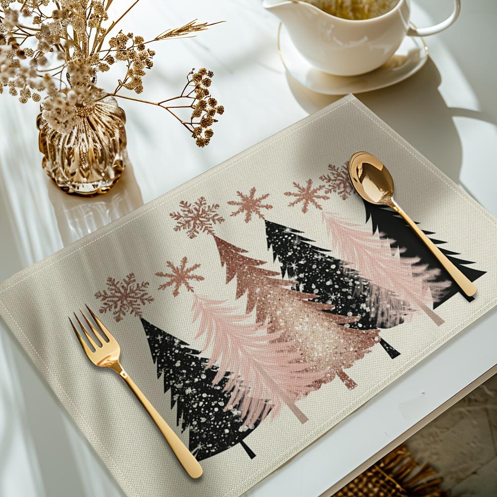 2/4/6/8pcs Suige Home Christmas Placemats - Festive Snowflake and Tree Design, Durable Polyester Placemats, Machine Washable, Rectangular Shape, Perfe