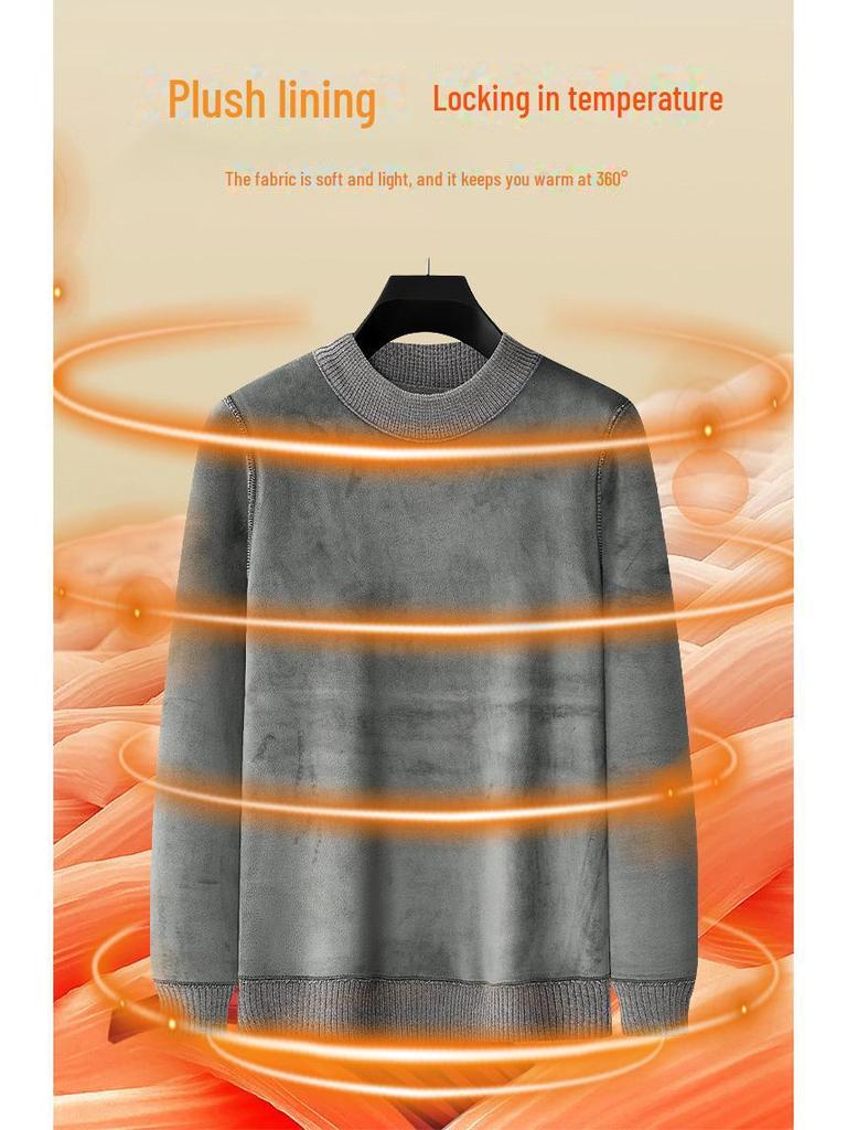 Men's Chenille Embroidered Thick Plush Half-Turtleneck Fleece Sweater