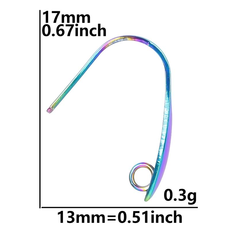 50pcs/Lot Rainbow Ear Hooks For Jewelry Making Earrings Ear Piercing Hoop Stainless Steel Jewelry Findings Wholesale Components