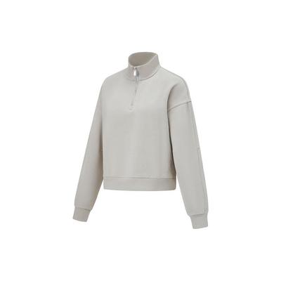 Li Ning Plain Stand Collar Sports Pullover Sweatshirt Women Sweatshirt Stone-Grey AWDT786-3