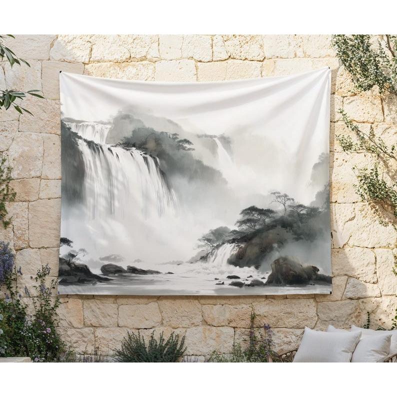 Misty Waterfall Ink Painting Art tapestry 75x100