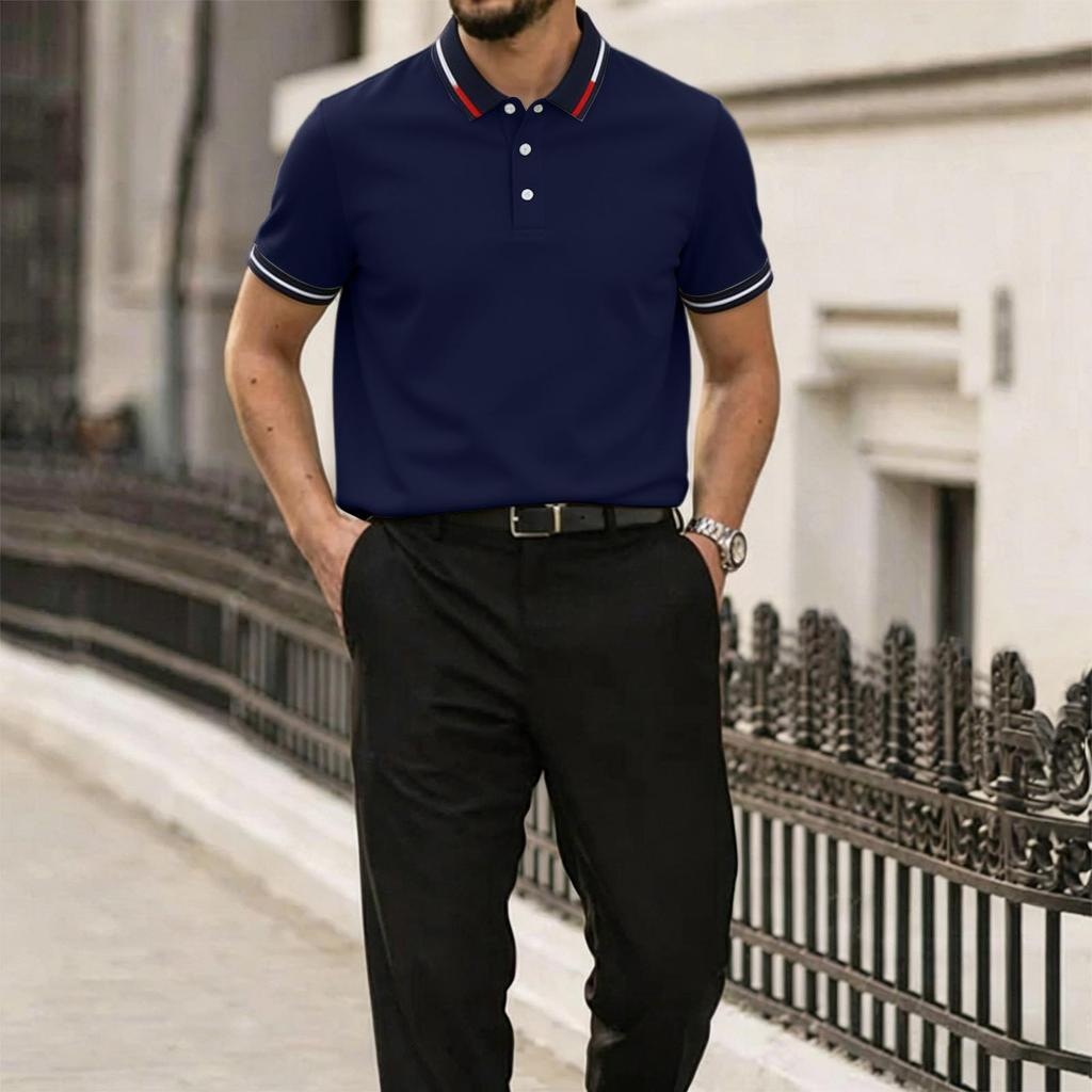 Men's Summer Casual Polo Shirt Short Sleeve Breathable Lightweight Soft Fabric Classic Fit Collared Button Placket