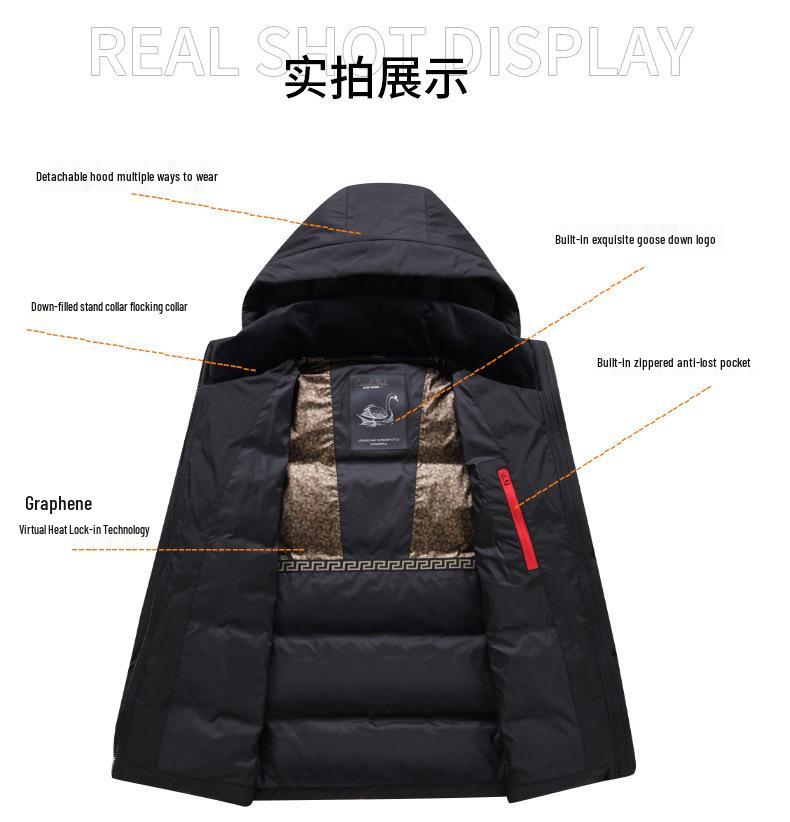 Men's 2025 Winter Goose Down Puffer Jacket - Casual Loose Fit, Cold Protection, Plus Size, Dad's Style