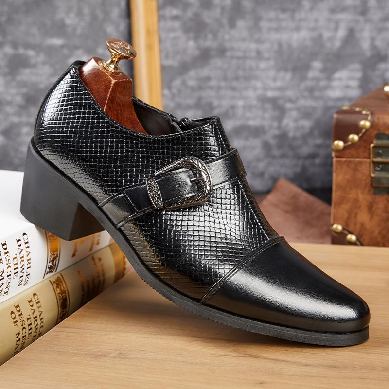 

Snake Pattern Luxury Formal Shoes Men Business High Heel Shoes Male Retro Pointed-Toe Dress Shoes Italian Leather Oxfords Shoes 39