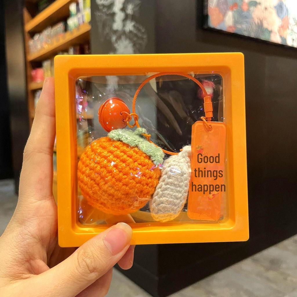 Hand-Woven Wool Crochet Persimmon Peanut Keychain Pendant