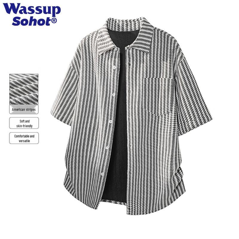 Men's Wassup Sohot Fishbone Stripe Short-Sleeve Shirt