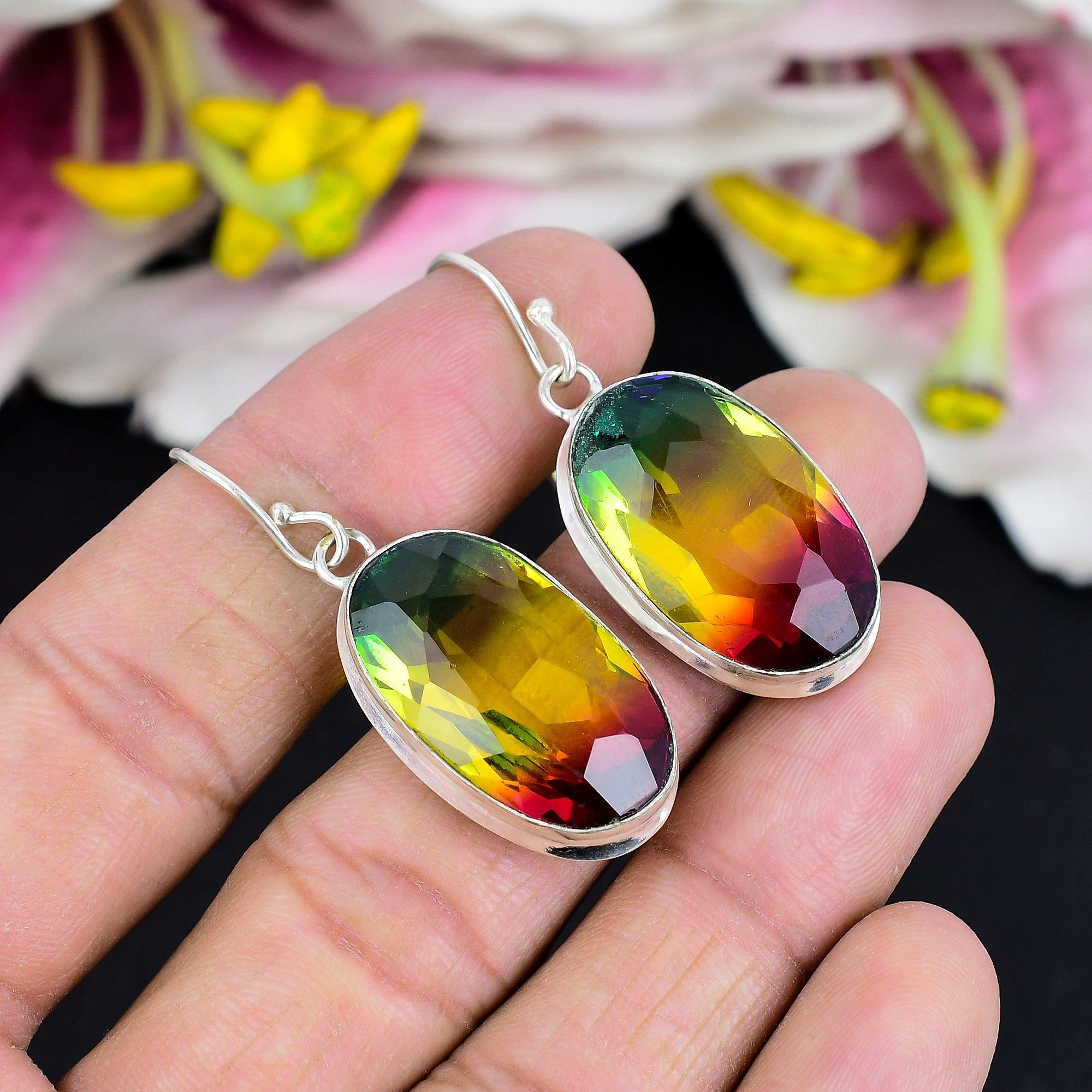 

Bi-Color Tourmaline Gemstone 925 Sterling Silver Jewelry Earring 1.81 KG-1768