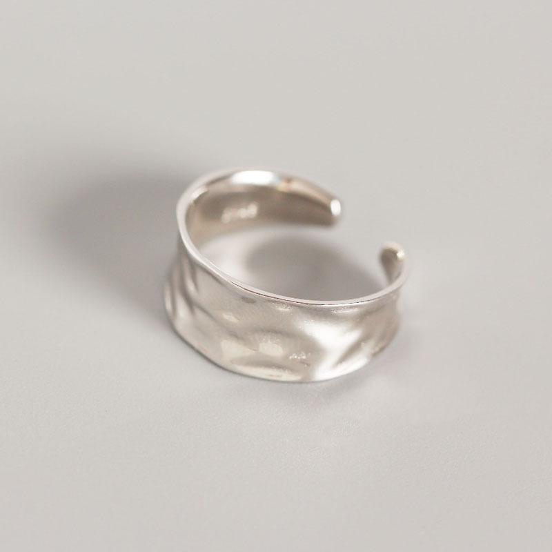 Korean-Japanese Style S925 Sterling Silver Minimalist Irregular Wide Band Open Ring for Women Adjustable Open Ring