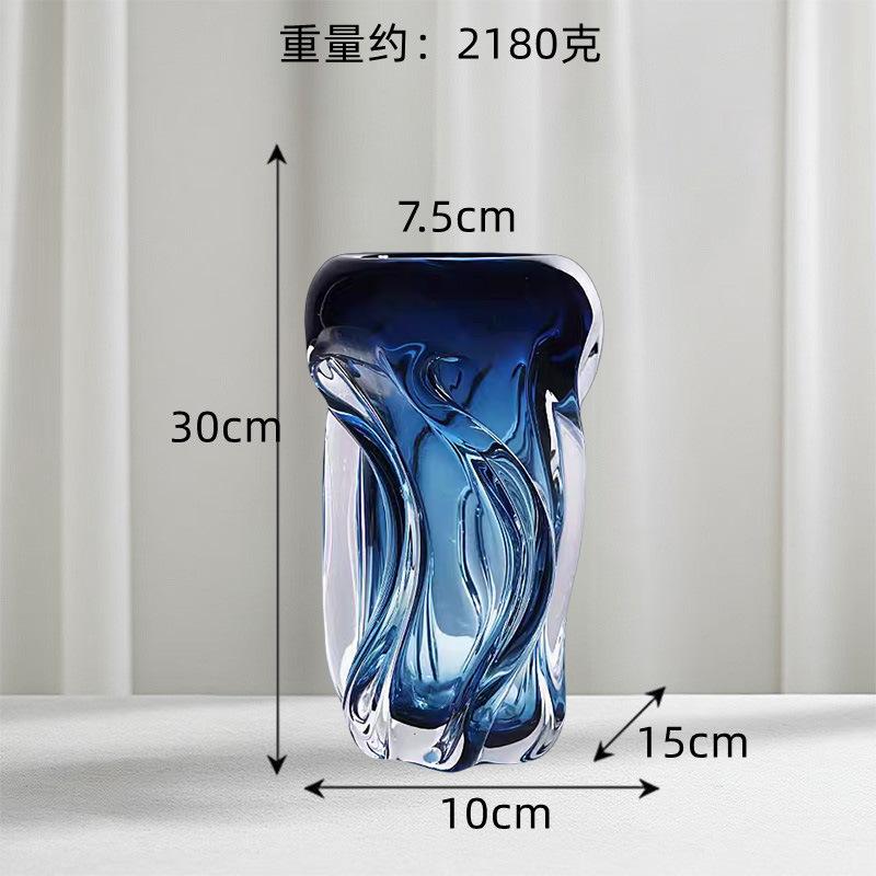 Blue Wavy Vase Thick Transparent Glass Hydroponics Terrarium Wave-twisted Pattern Flower Arrangement Flowerpot Home Decoration