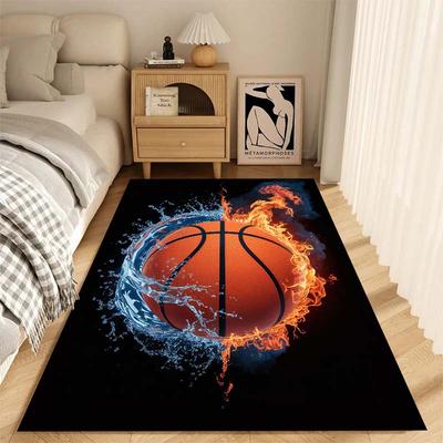 Water and Fire Special Effects Basketball Rug, Ice and Fire Creative Basketball Pattern Floor Mat