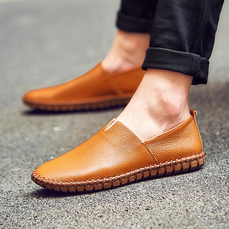 Genuine Cow Leather Mens Loafers Fashion Handmade Moccasins Soft Leather Blue Slip On Men's Boat Shoe PLUS SIZE 38~47
