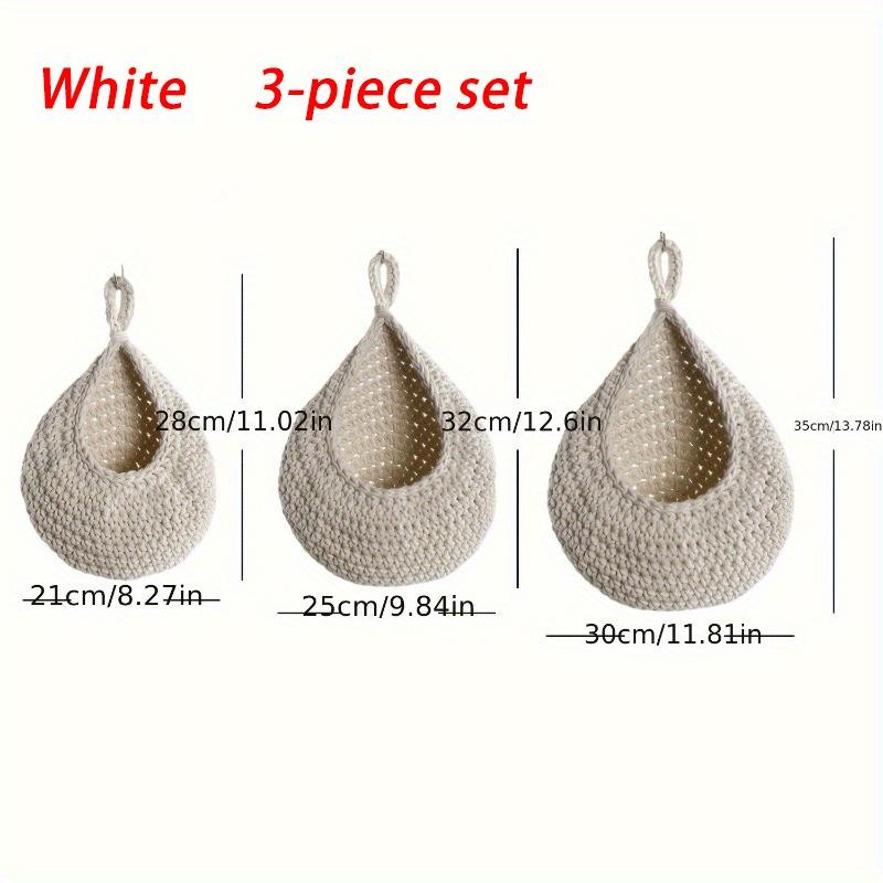 Boho Chic 3pcs Set of Hand-Woven Cotton Rope & Linen Baskets with Hooks - Ideal for Hanging Fruits, Vegetables