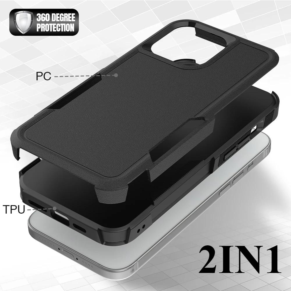 2IN1 PC+TPU Heavy Duty Rugged Armor Phone Case for IPhone 16 15 14 11 Pro Max Plus 13/12 XS/R 7/8 4/5G OTT Protector Cover Box