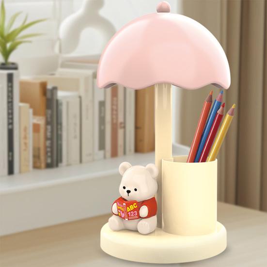 Night Light 3 Brightness Levels Adjustable Soft Warm Light USB Rechargeable Bear Desk Lamp with Pen Holder Sleeping Study Decor