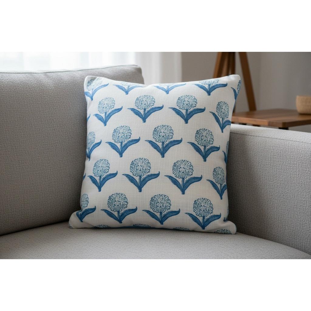 1pc Rudransha Cosmos Floral Printed Throw Pillow Cover 19x19 Blue White