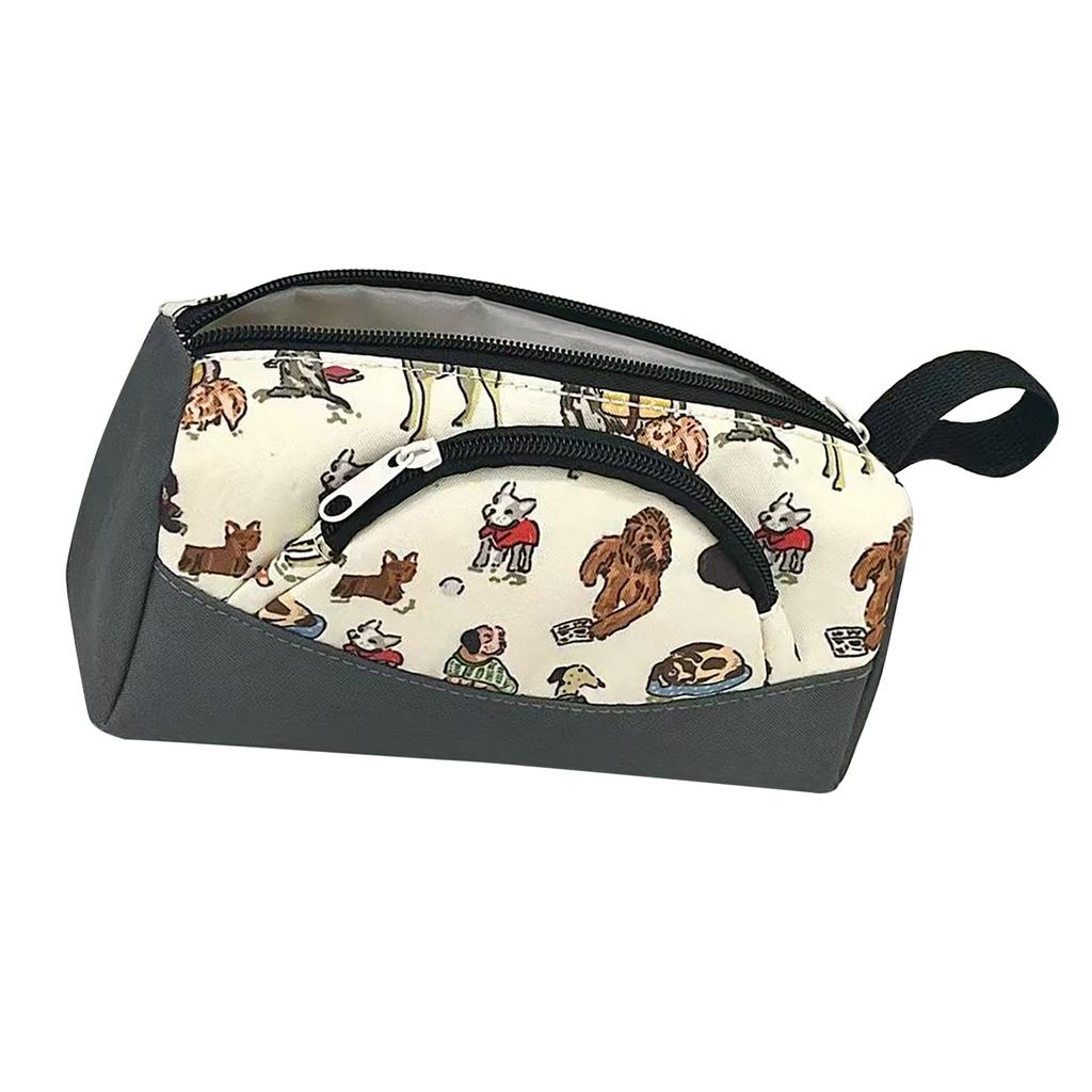 Canvas Pencil Case Large Capacity Double Layer Pen Pouch Cute Dog Stationery Storage Bag for